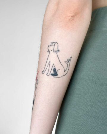 tattoo dog shakka on the hand black minimalistic fine line graphics
