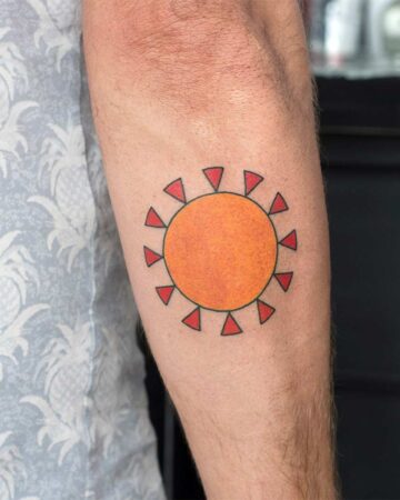 color tattoo on arm sun geometry minimalism