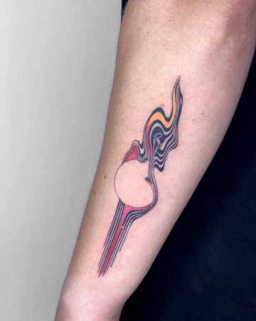 color tattoo on the forearm abstract fine line tame impala band