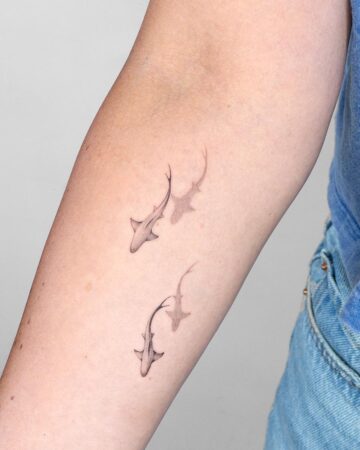 fine line tattoo sharks on the arm done by our artists in tattoo studio Canggu Bali