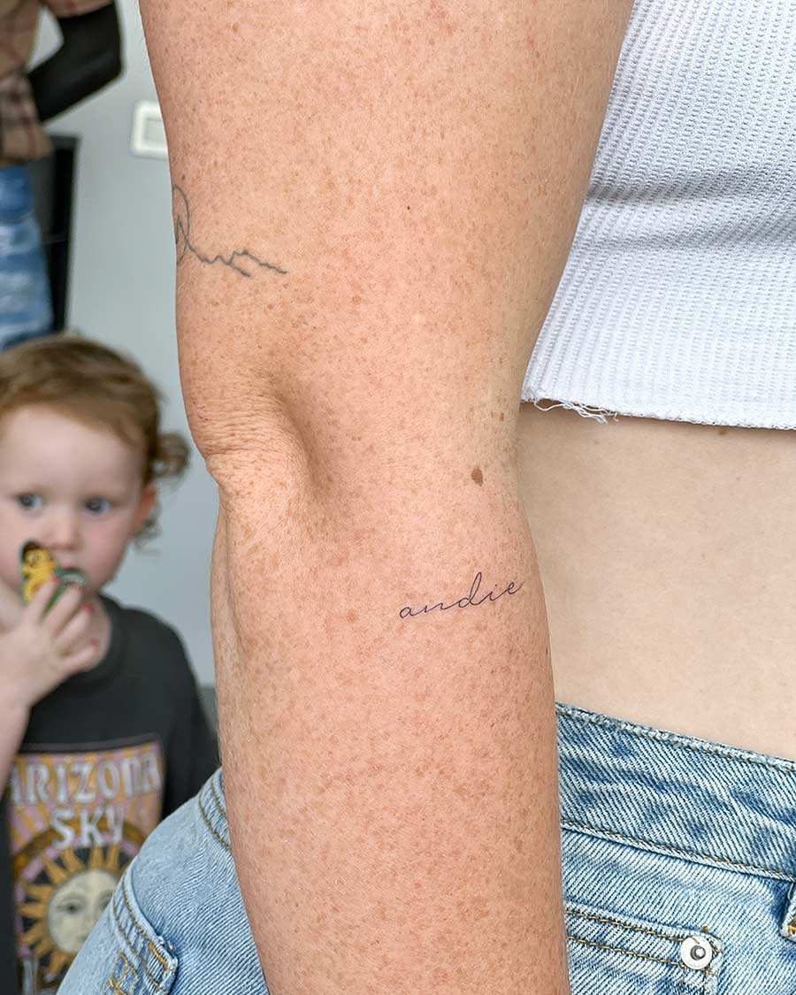 lettering tattoo on the hand fineline fineline son name