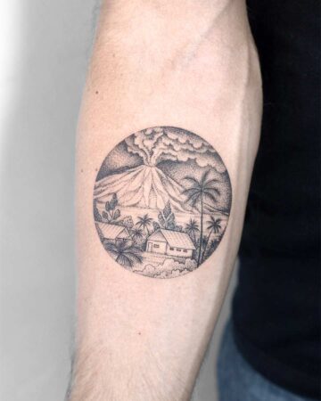 Tattoo on the arm. Bali. Tattoo Bali graphics on the forearm thin lines