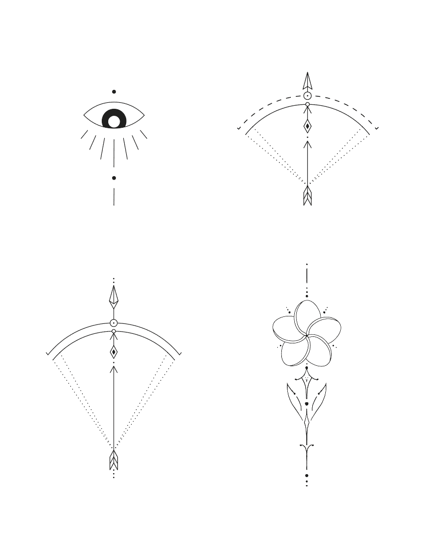 design eye, arrow, bow frangipany, tattoo design fingers tattoo dots moon geometry minimalist by our artists in fine line tattoo studio Canggu Bali