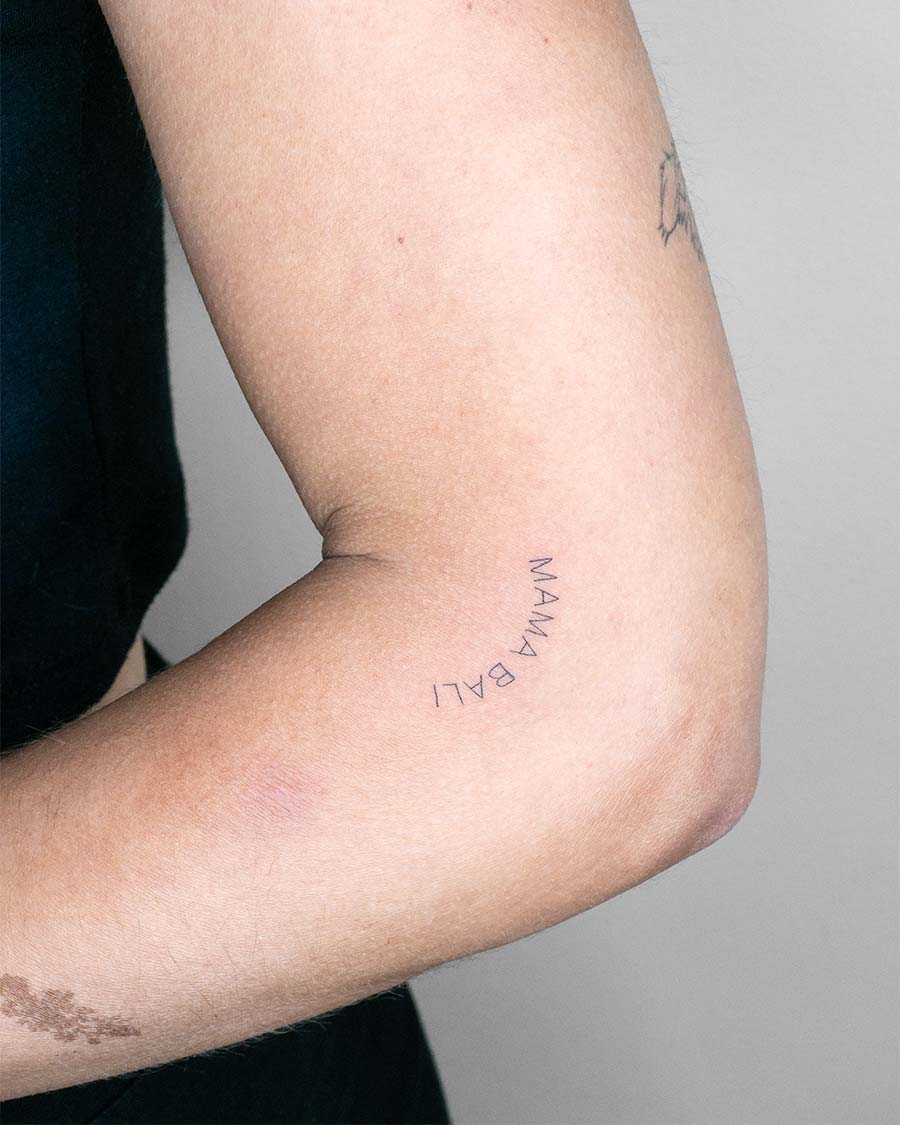 Lettering tattoo gallery mama bali lettering script fine line tattoo by our artists in fine line tattoo studio Canggu Bali